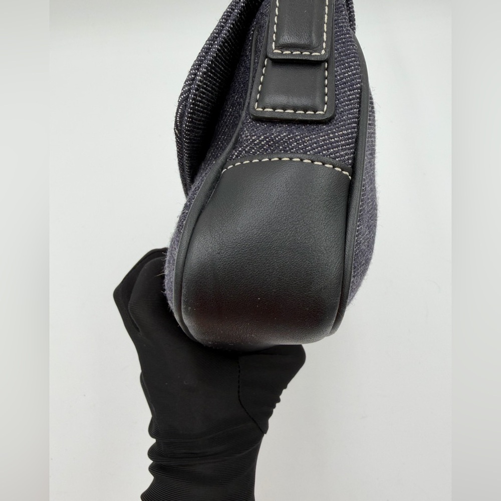 Vintage Coach E0J-7763 Black Denim Wool Flap Shoulder Bag Y2K Baguette Buckle - Picture 8 of 15